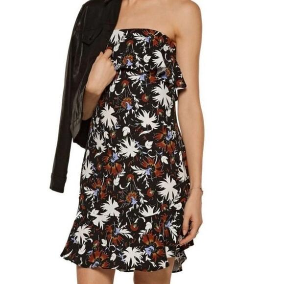 A.L.C Silk Black Floral Strapless Mini Dress Size 0 - Picture 8 of 9